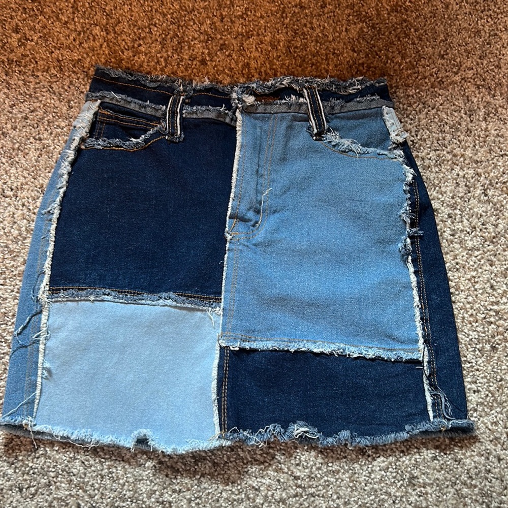 Patched Jean Skirt